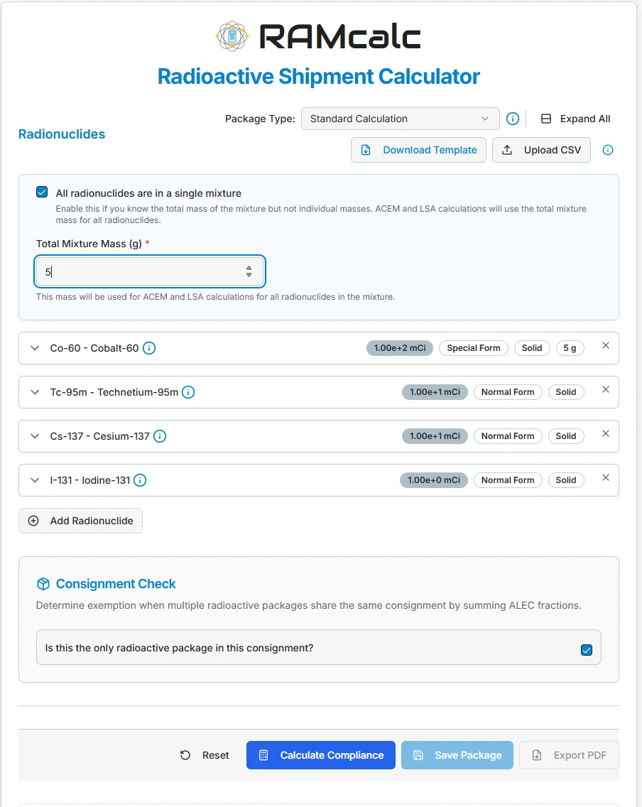 RadShip.com guided classification flow replacing manual CFR table lookups for radioactive material shipping